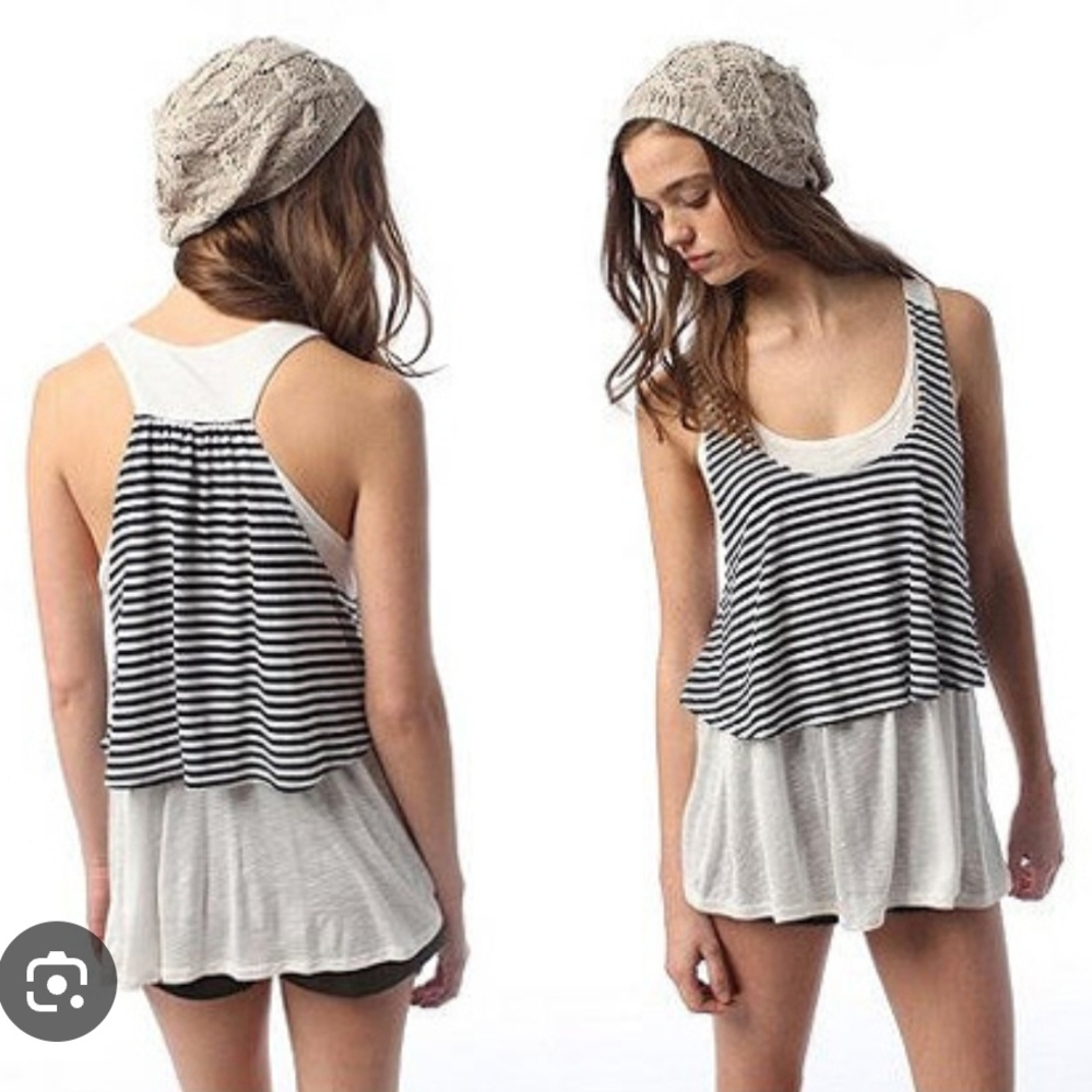 Silence + Noise from Urban Outfitters Double Layer Tank Top Black + White XS